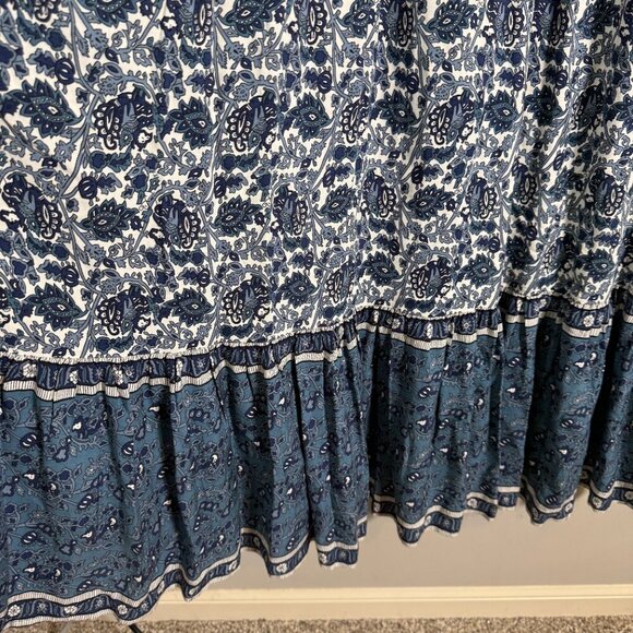 Mango Floral Paisley Print Button Up Tiered Maxi Dress Women's 2 Blue White NWT - Picture 8 of 16